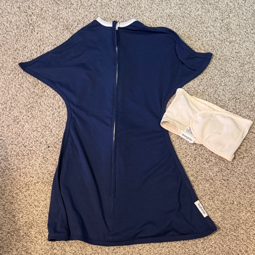 Sleeping Baby Zippadee Zip Transition Swaddle with Belt Blue Small Like New